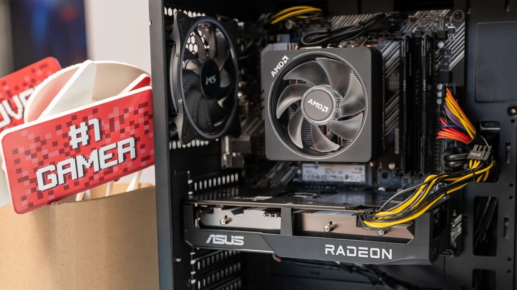 AMD Radeon RX 7800 XT card on neutral studio surface